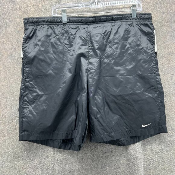 90s Nike Shorts Mens Large Black Swim Trunks Athletic Vintage Swoosh Nylon - Picture 1 of 11